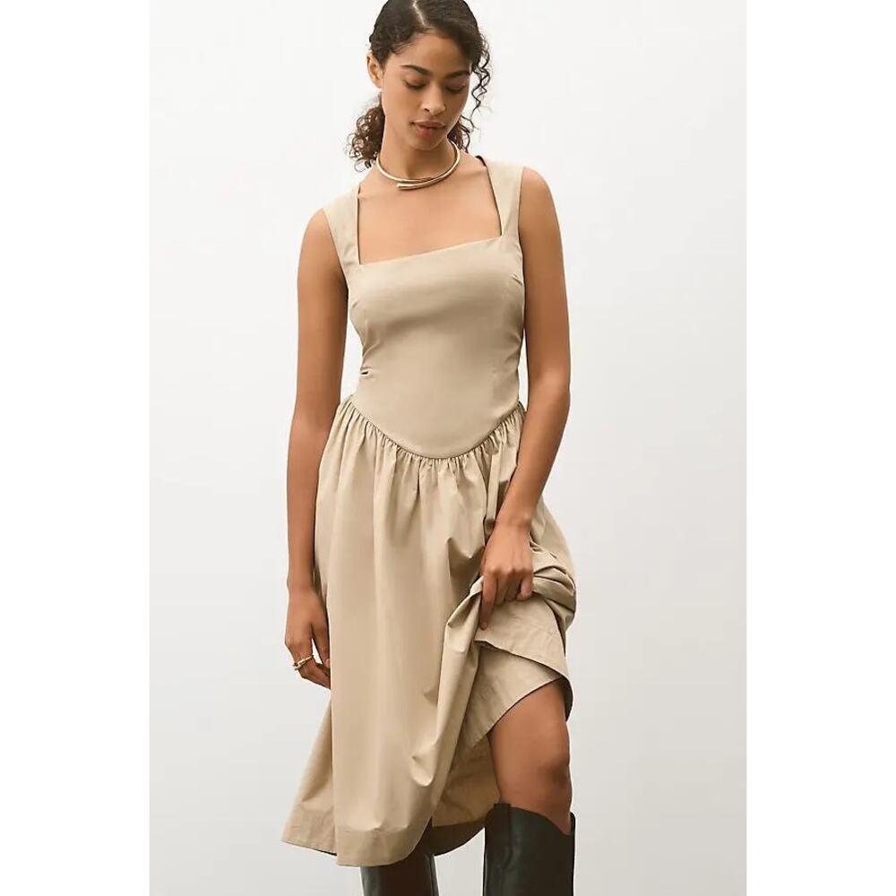 Anthropologie Maeve Sleeveless Drop Basque Waist Midi Dress Size Medium Parisian - Picture 2 of 7